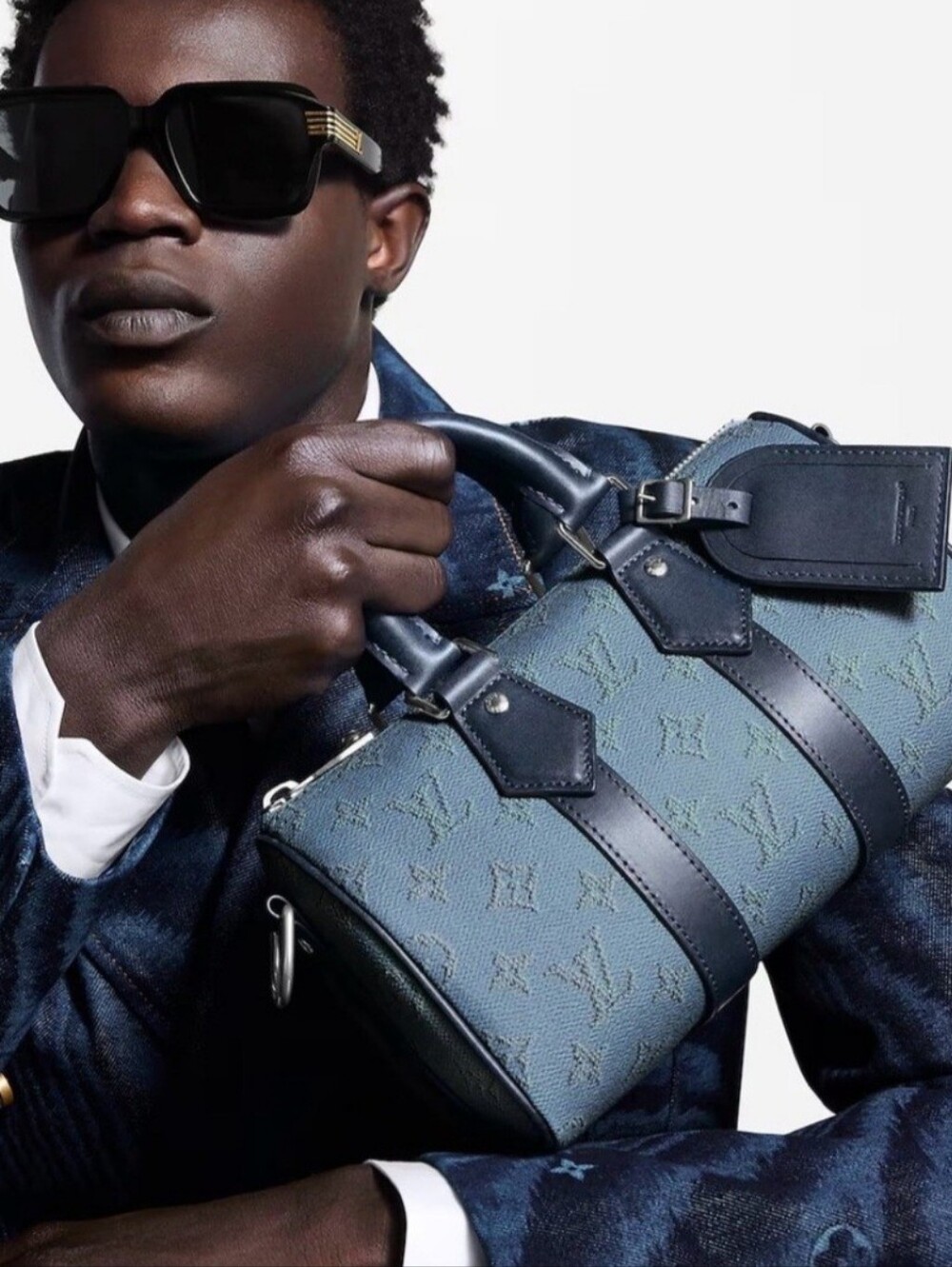 L.V Inspired Blue Monogram Canvas Keepall Bandoulière